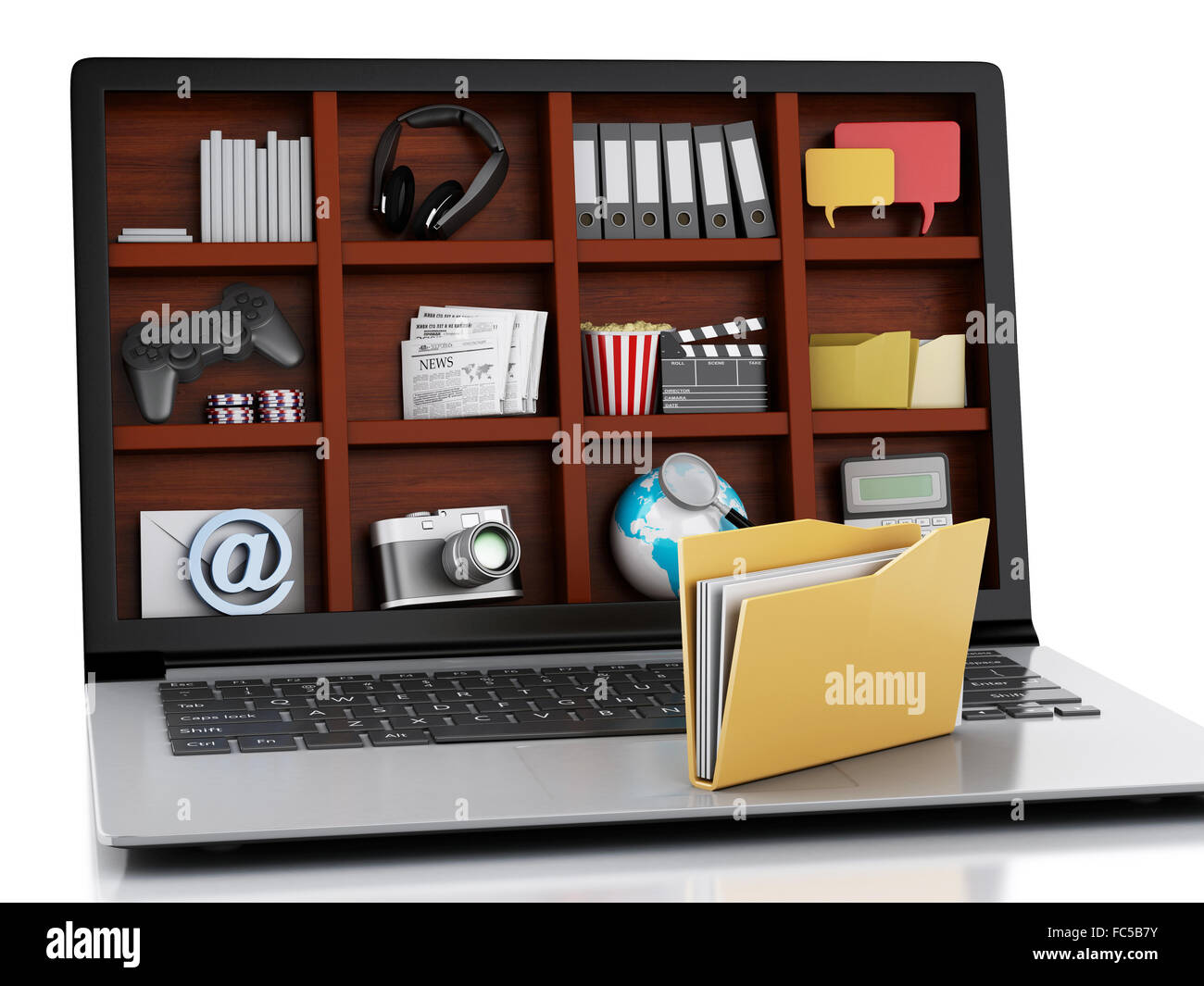 3d laptop and multimedia Stock Photo Alamy