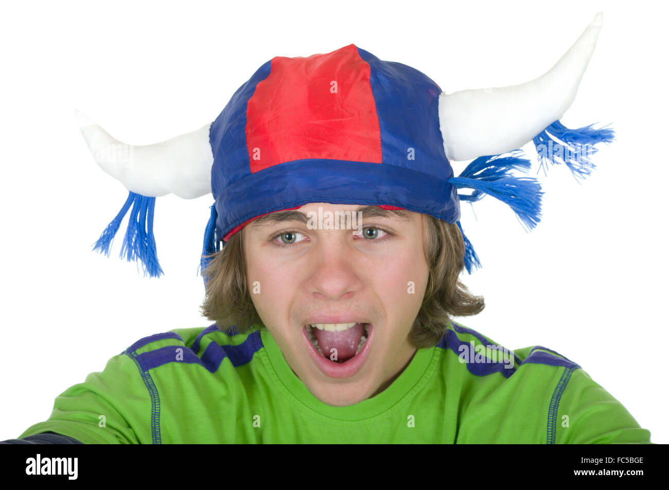 Teenager in a fan helmet Stock Photo Alamy