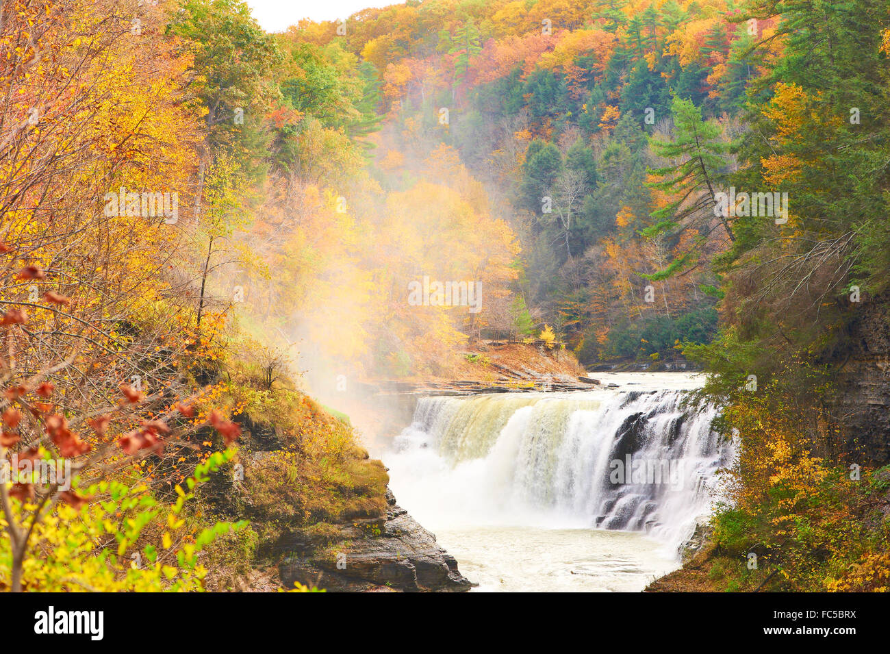 Autumn scene of waterfalls and gorge Stock Photo - Alamy