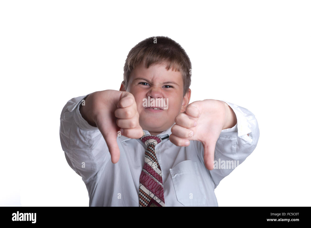 The boy hands shows discontent Stock Photo