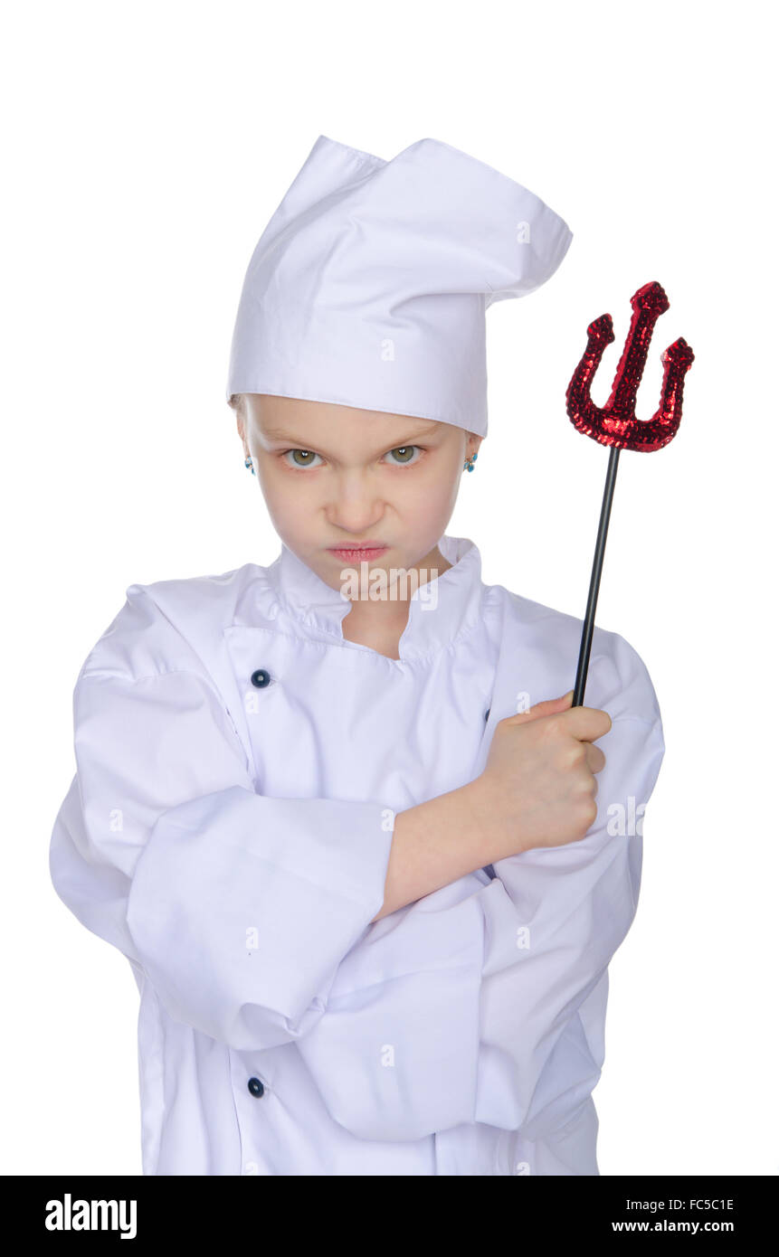 Evil chef with infernal pitchfork Stock Photo