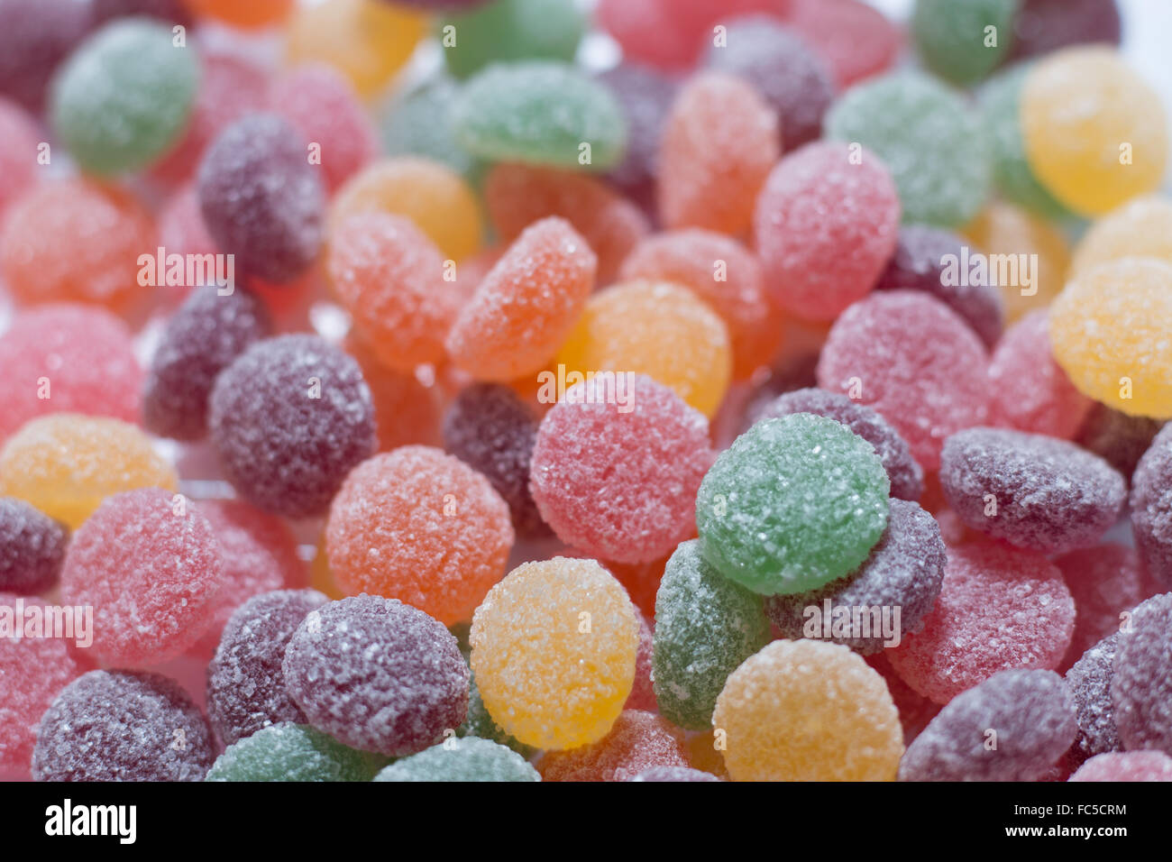 A close up of jelly-tots, a sugar coated chewy fruit sweet by Roundtree's. Stock Photo