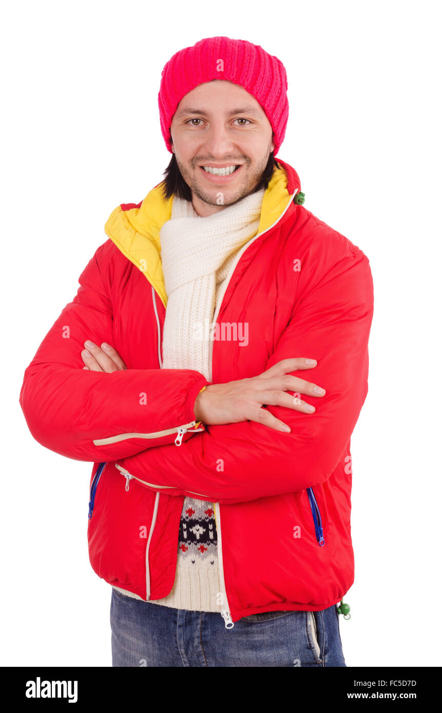 Young man in winter clothes isolated on white Stock Photo - Alamy