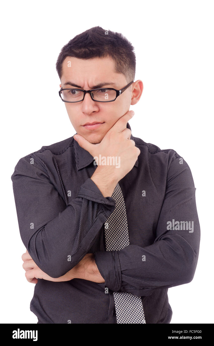 Young thinking man isolated on white Stock Photo - Alamy