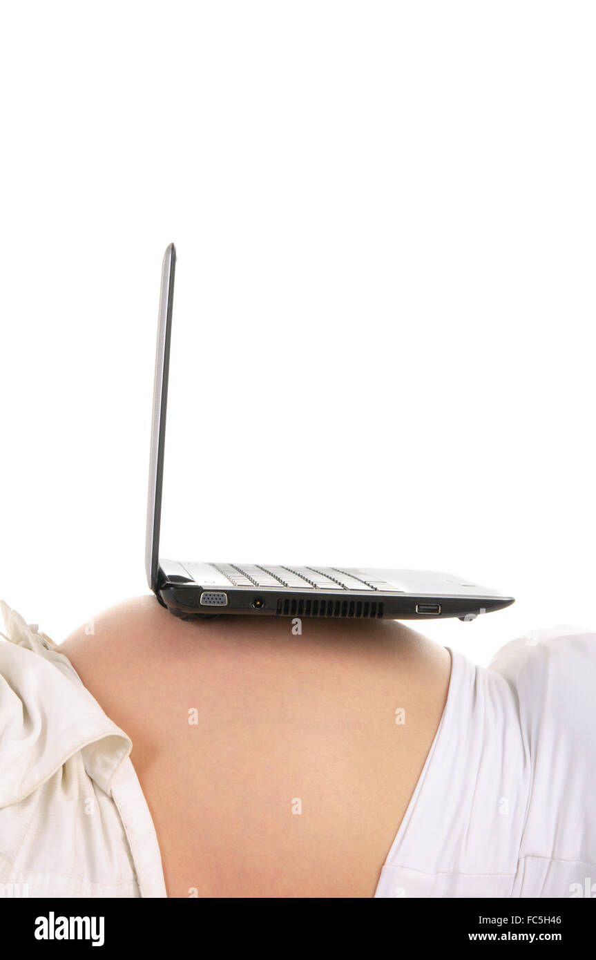 laptop on stomach pregnant woman Stock Photo Alamy