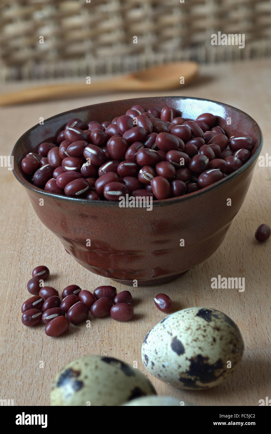 Adzuki Beans, Quail Eggs Stock Photo