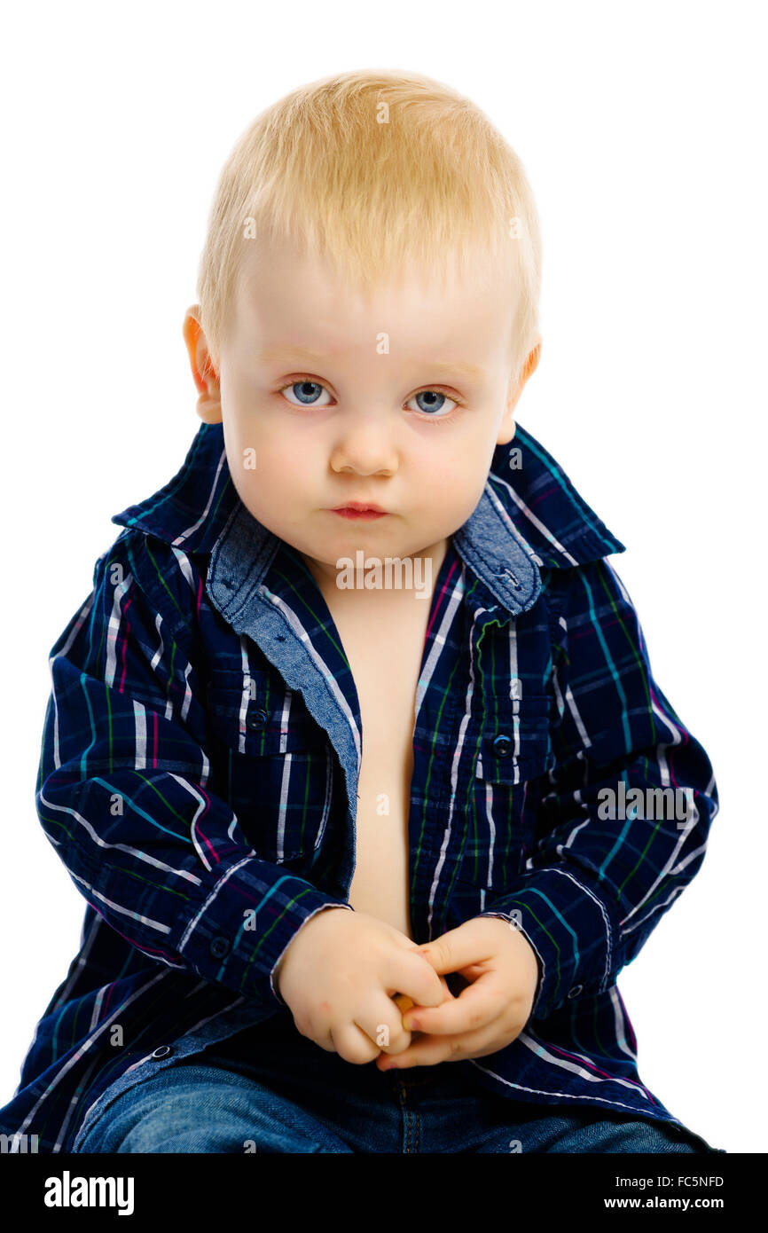 boy sitting on a white background Stock Photo - Alamy