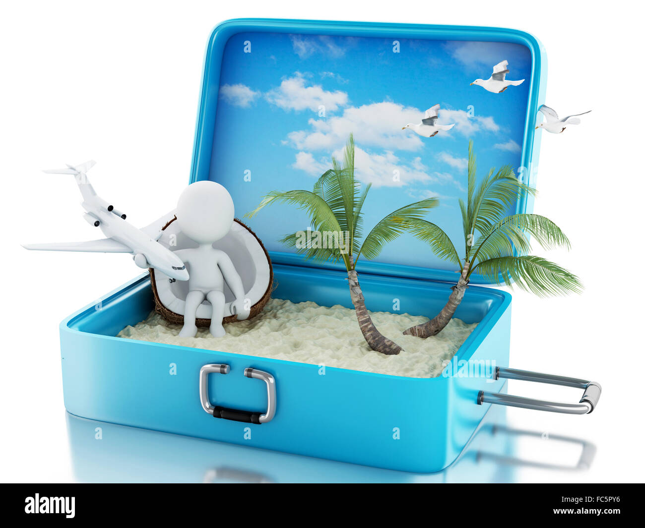 3d white people in a travel suitcase Stock Photo - Alamy