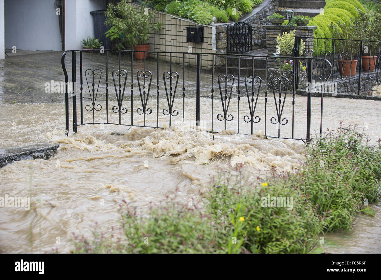 Flooding in a residential area Stock Photo