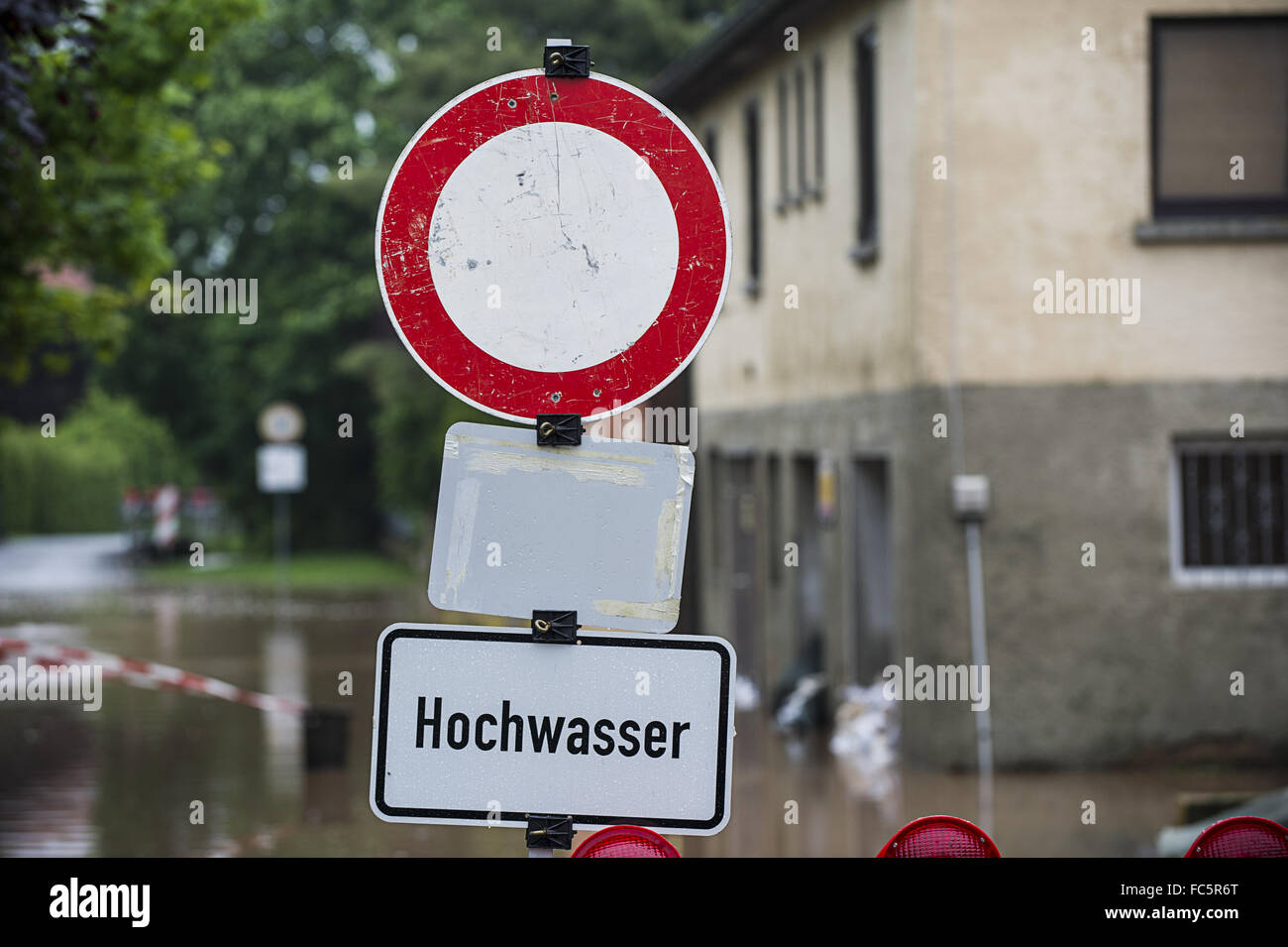 Flooding in a residential area Stock Photo
