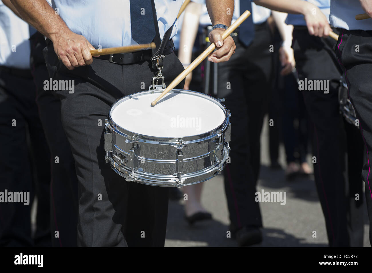 Drummer in a marching band Stock Photo Alamy