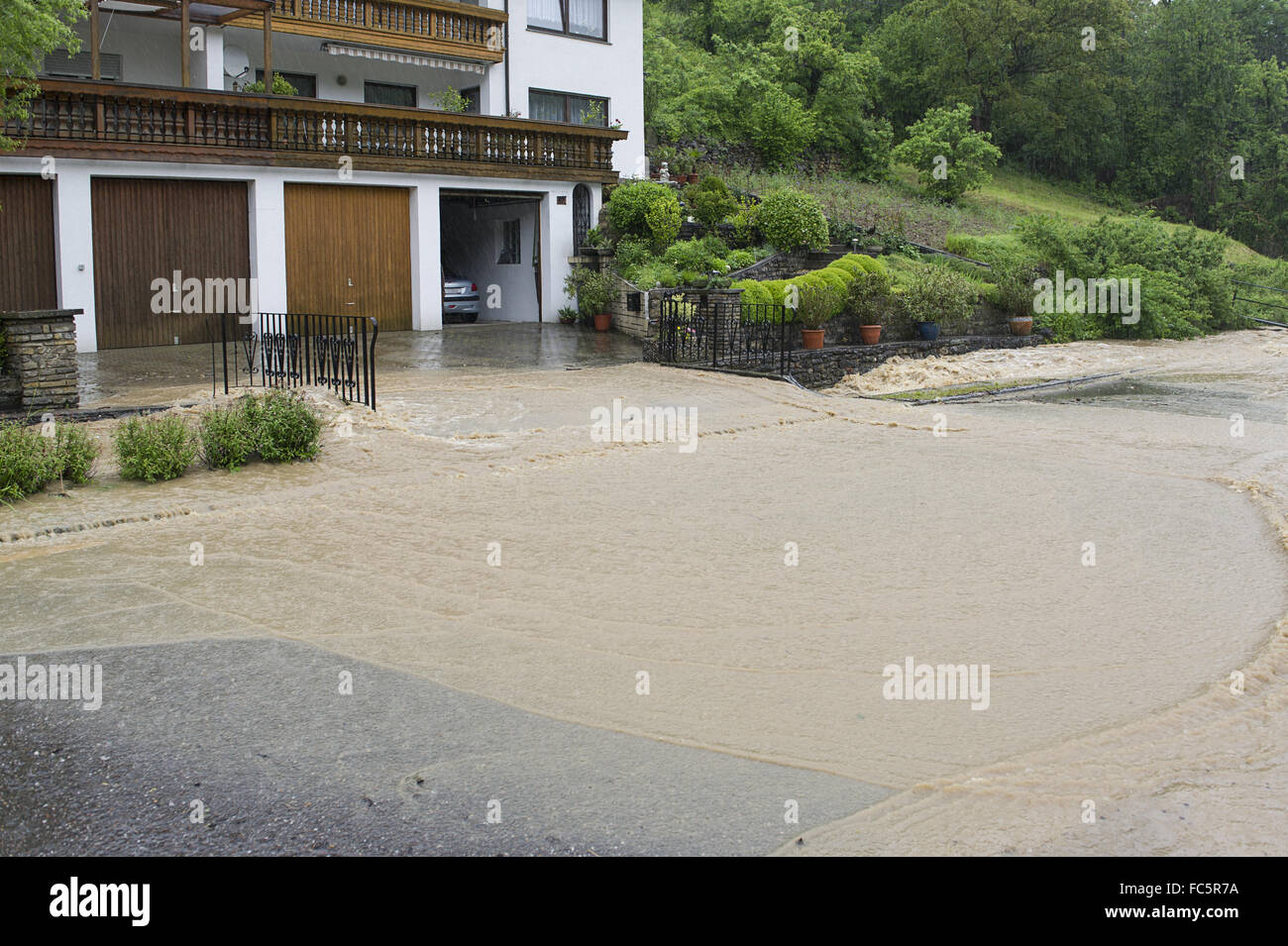 Flooding in a residential area Stock Photo