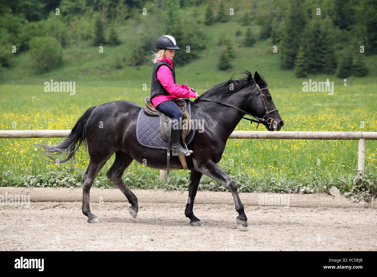 riding with horse Stock Photo