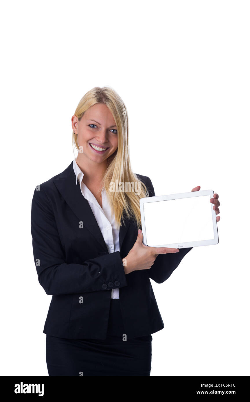 Blonde with tablet in hand Stock Photo