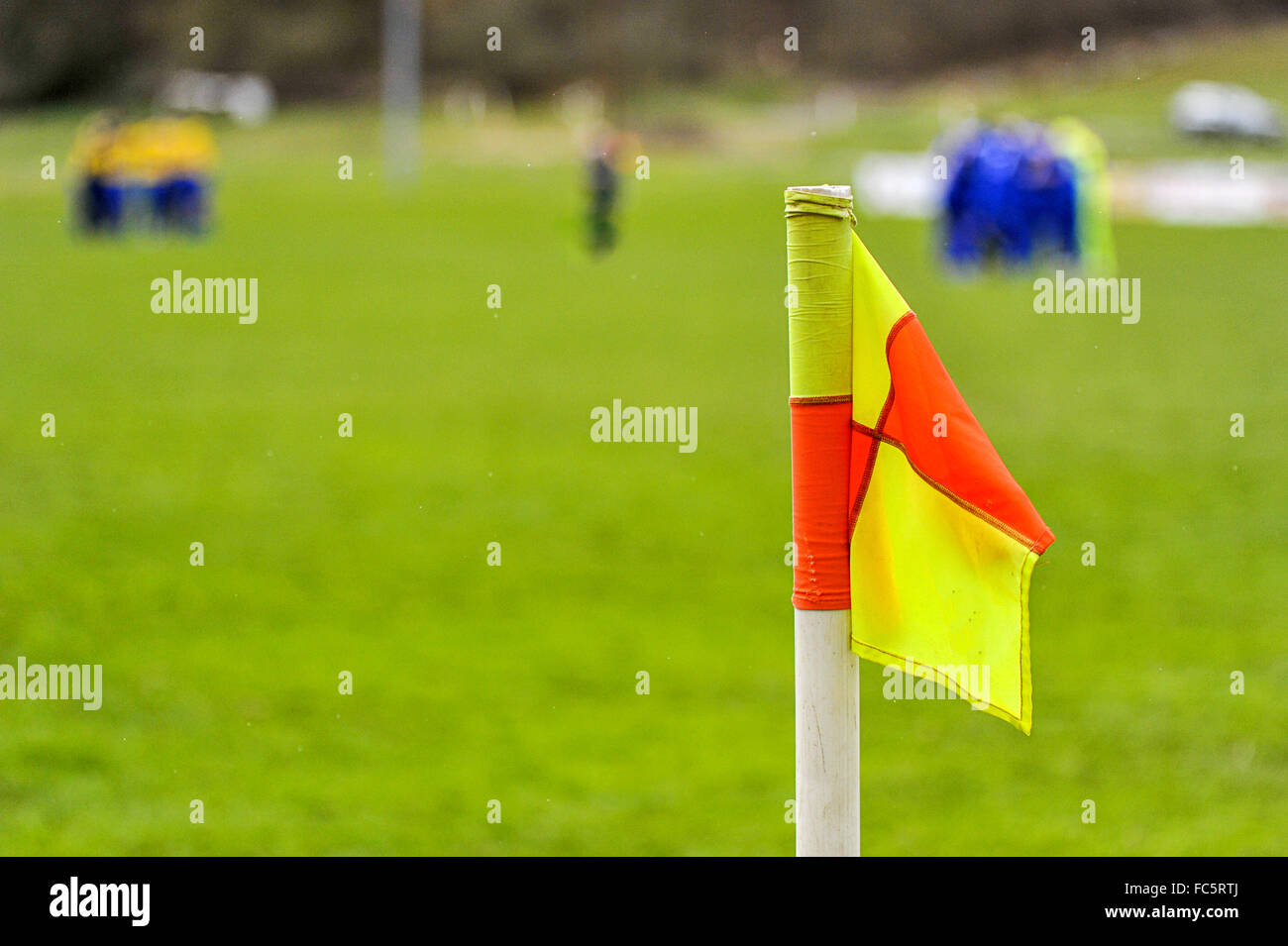 Soccer field with corner flag Stock Photo