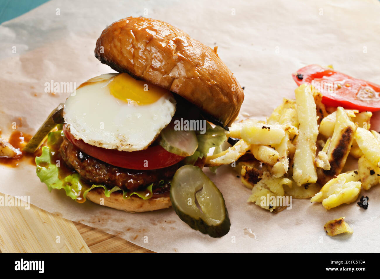 Sunny side up burger Stock Photo Alamy