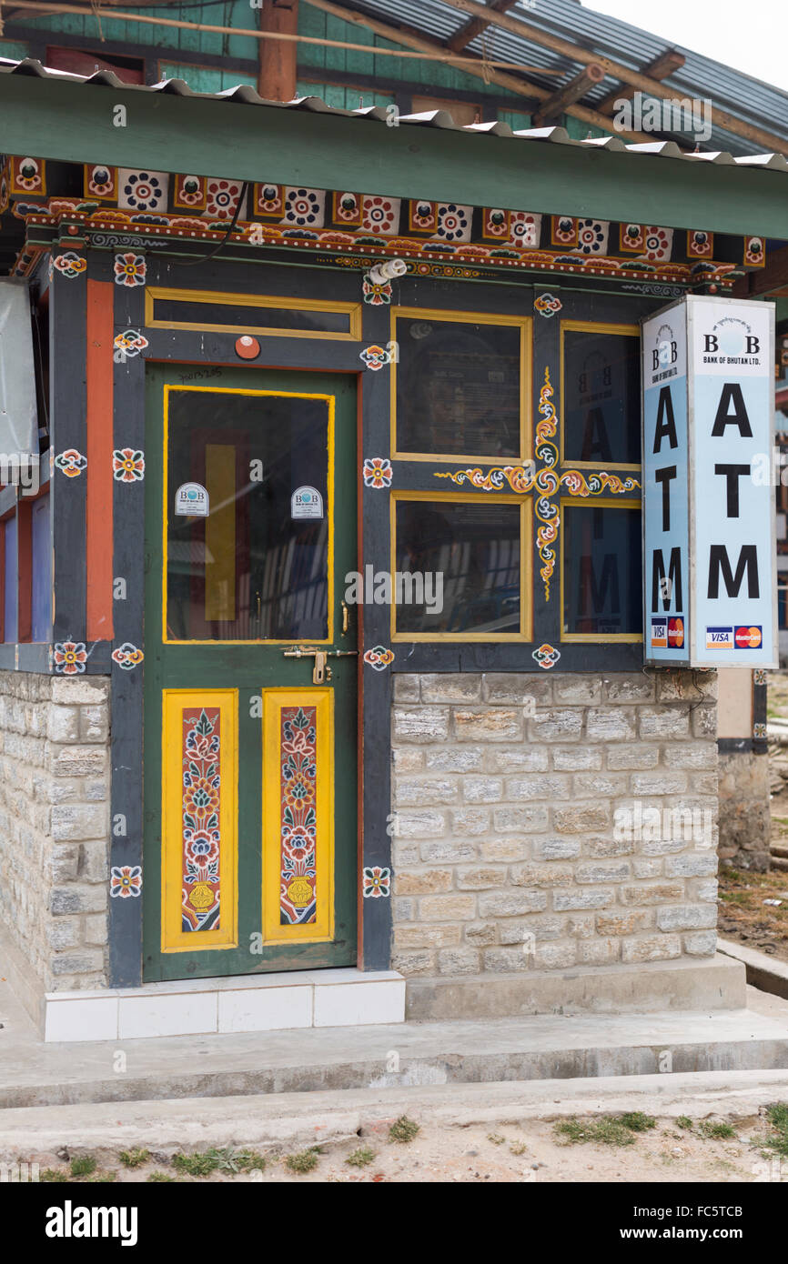 Bank of Bhutan ATM, Jakar, Bumthang, Central Bhutan, Asia Stock Photo