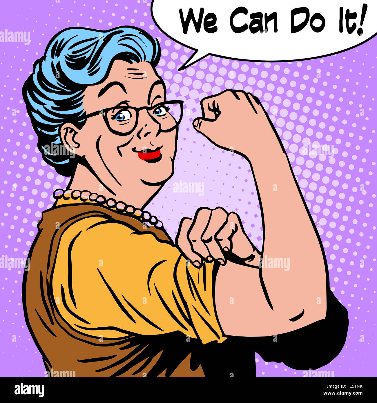 Granny old woman gesture we can do it Stock Photo