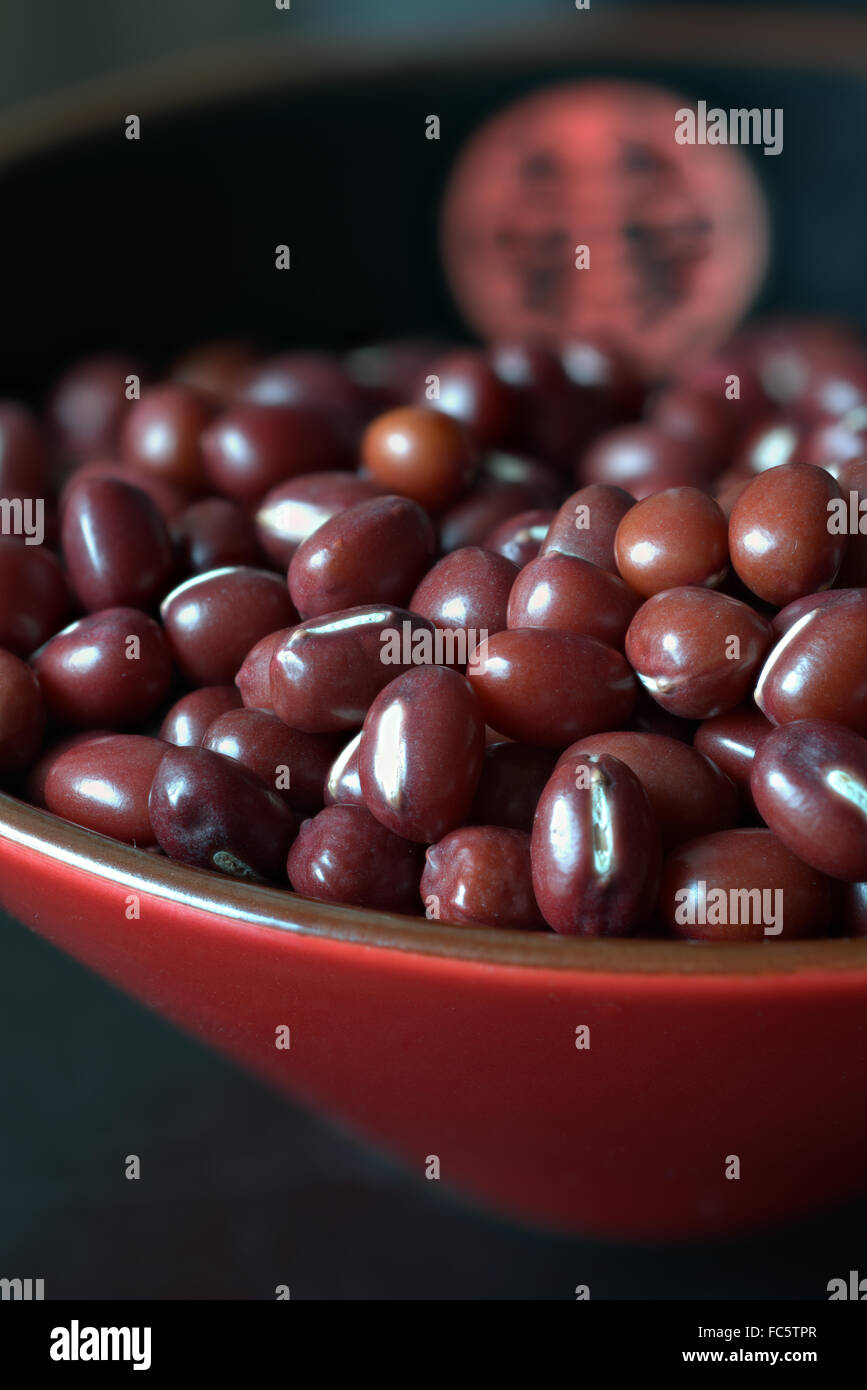 Adzuki Beans in a Chinese Bowl Stock Photo