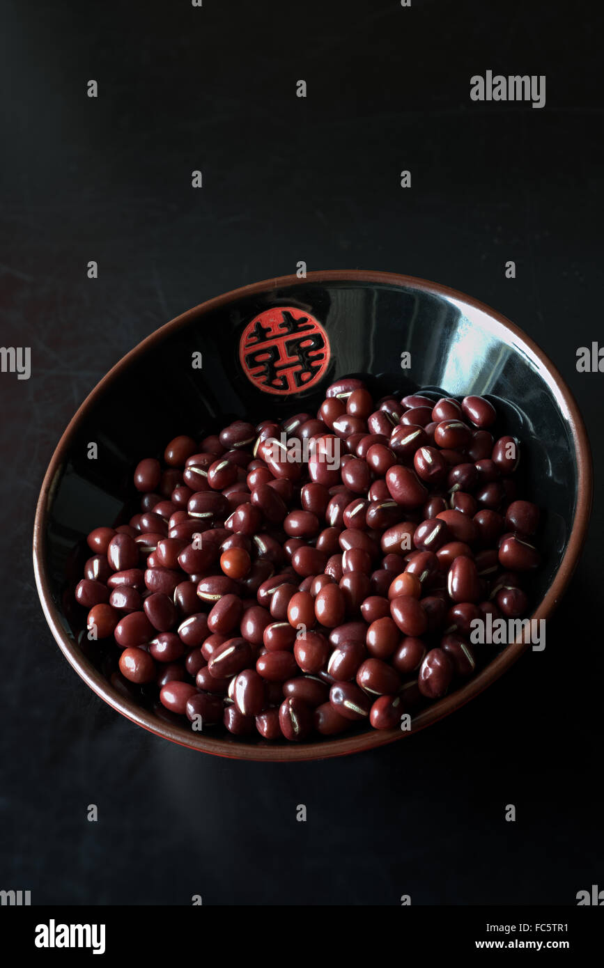 Adzuki Beans in Chinese Bowl Stock Photo