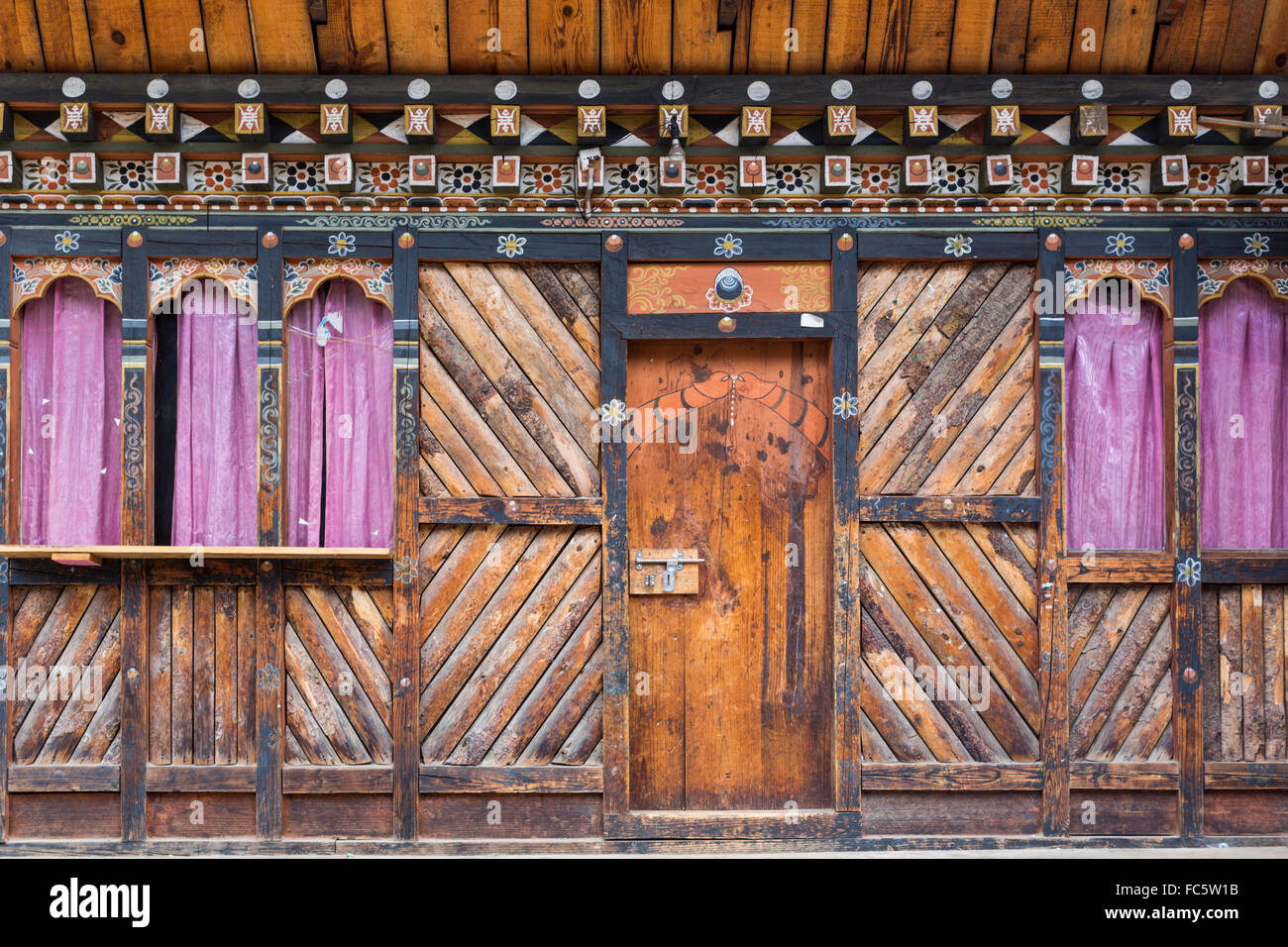 House Front, Jakar, Bumthang, Central Bhutan, Asia Stock Photo