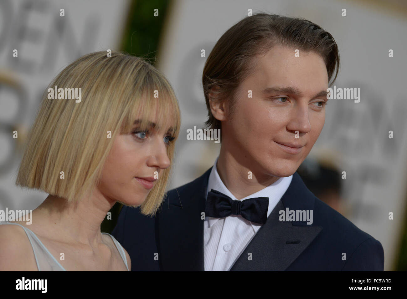 Zoe Kazan and Paul Dano arrives at the Golden Globe awards. Stock Photo