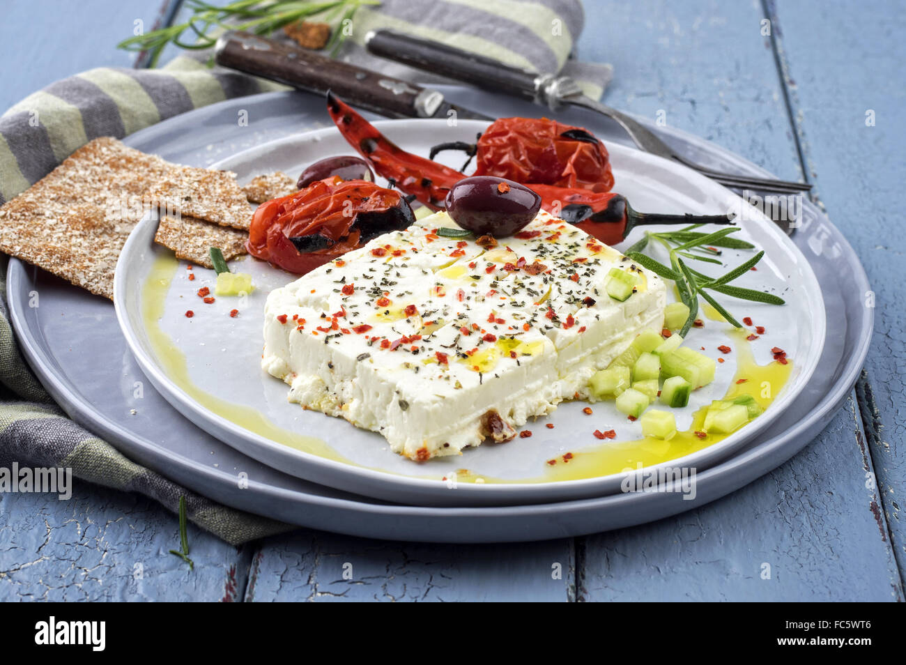 feta cheese grilled with spicies Stock Photo Alamy