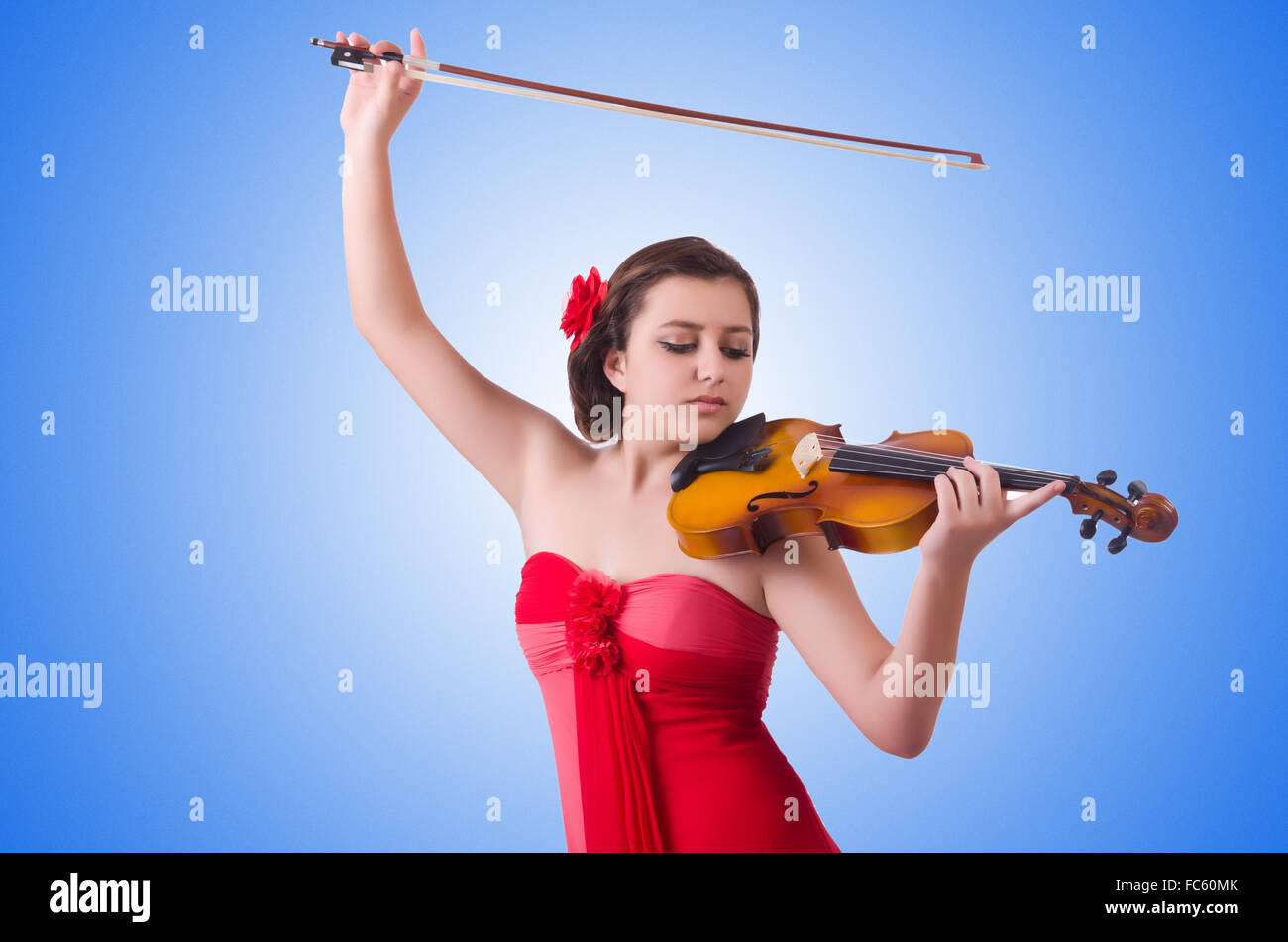 Young girl with violin on white Stock Photo - Alamy