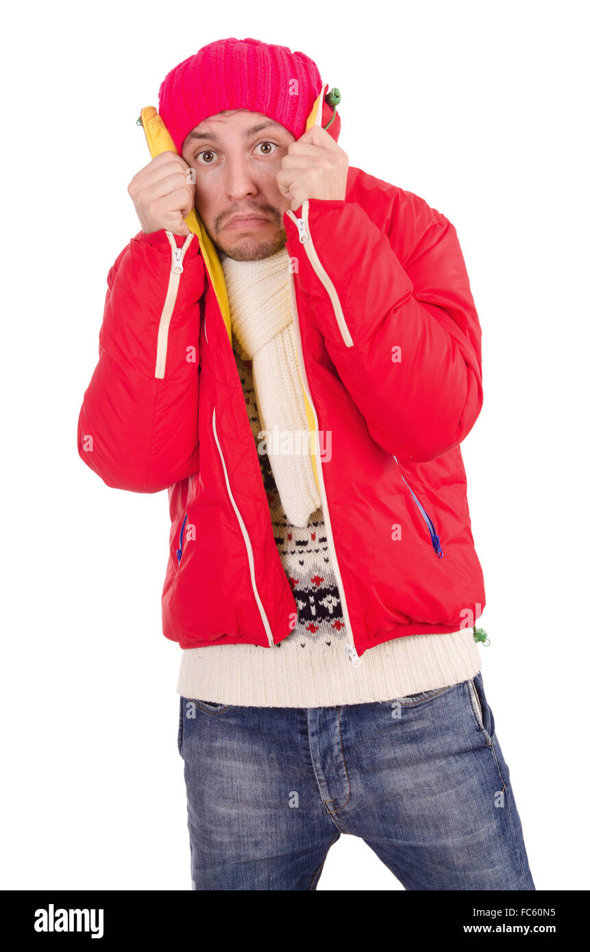 Young man in winter clothes isolated on white Stock Photo - Alamy