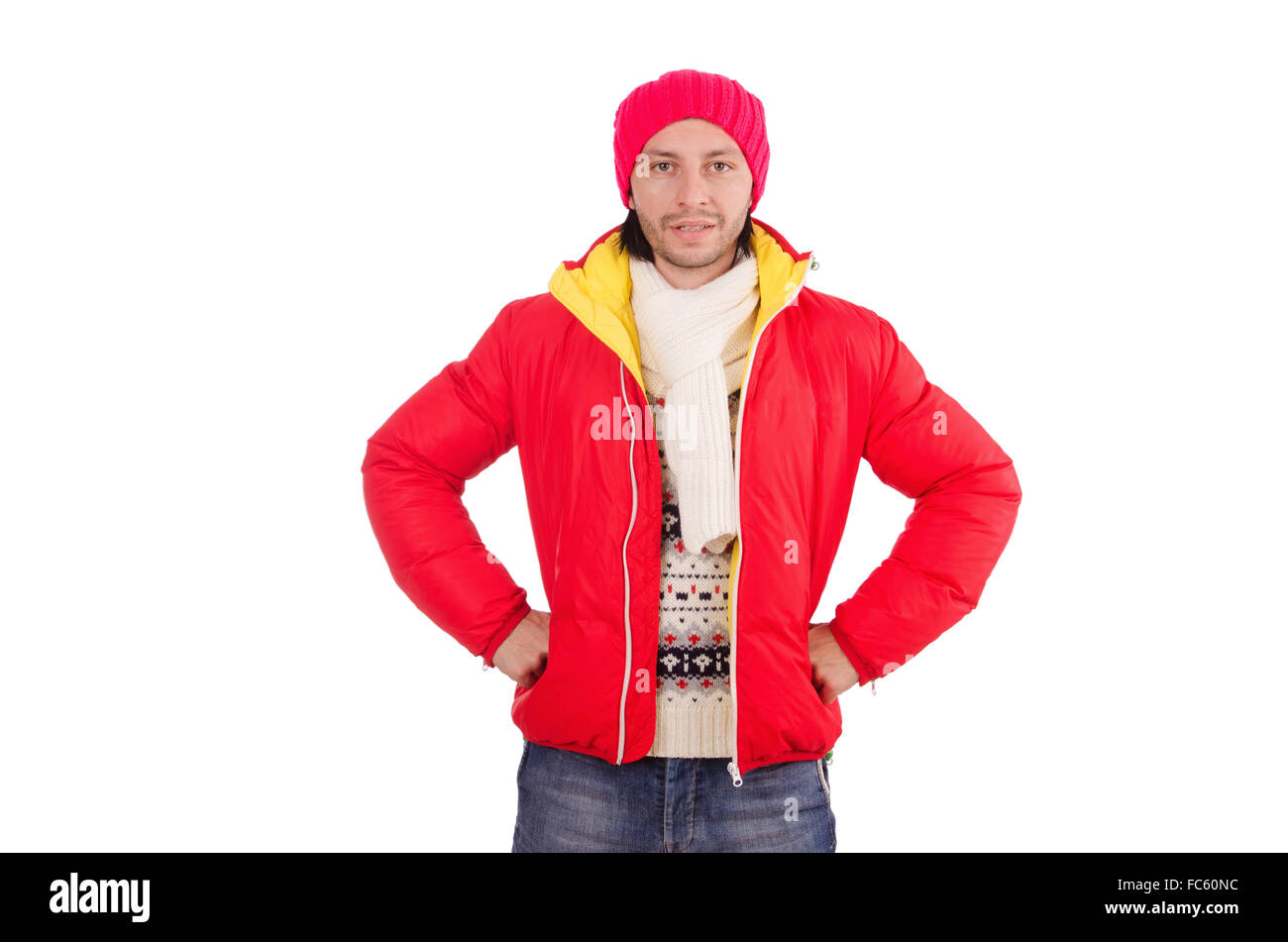 Young man in winter clothes isolated on white Stock Photo - Alamy