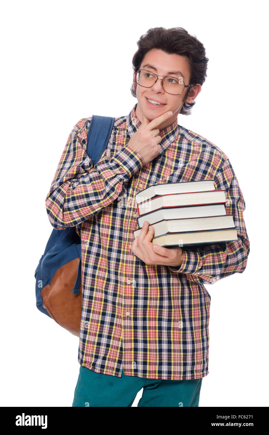 Student with books isolated on white Stock Photo - Alamy