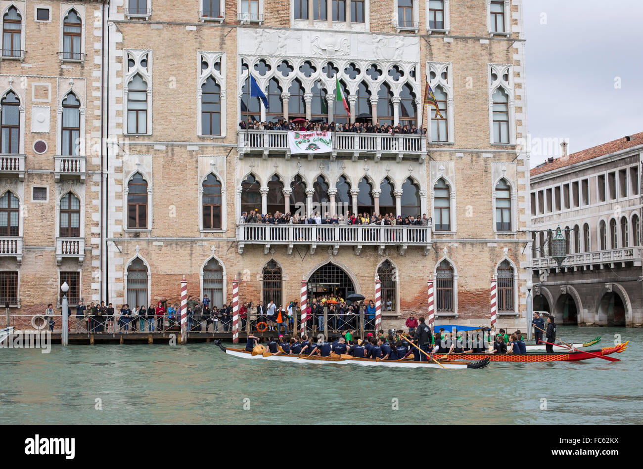 Rowing teams at Ca' Foscari university, Grand Canal, Venice, Italy Stock Photo