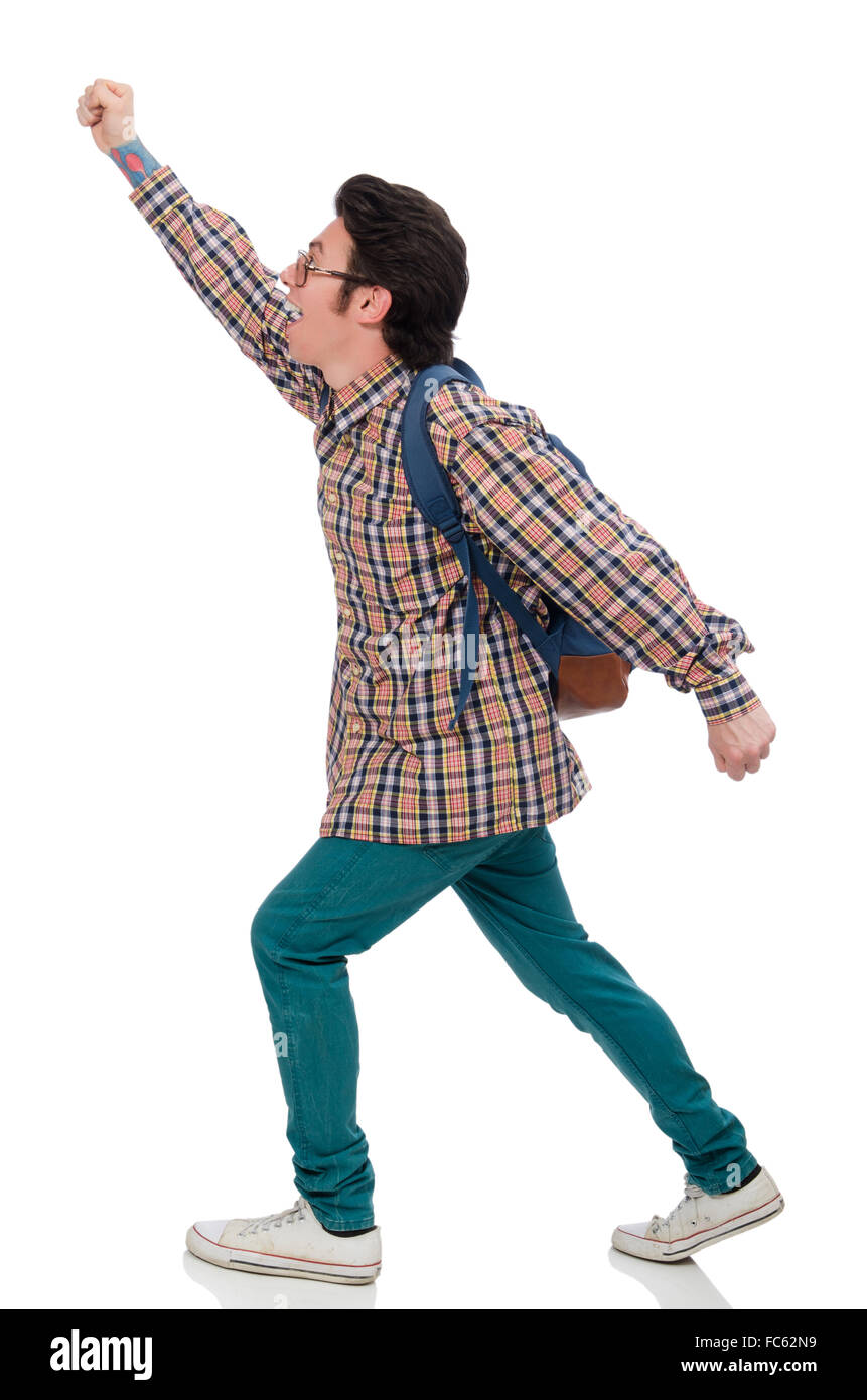 Student with backpack isolated on white Stock Photo - Alamy