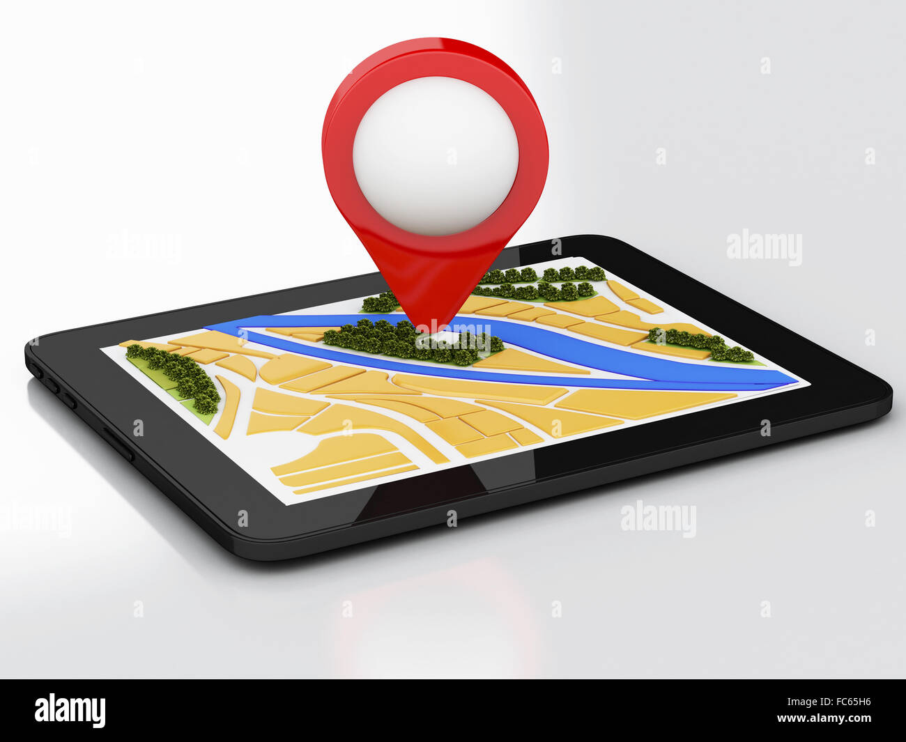 3d tablet pc with navigator map and pointer marker Stock Photo