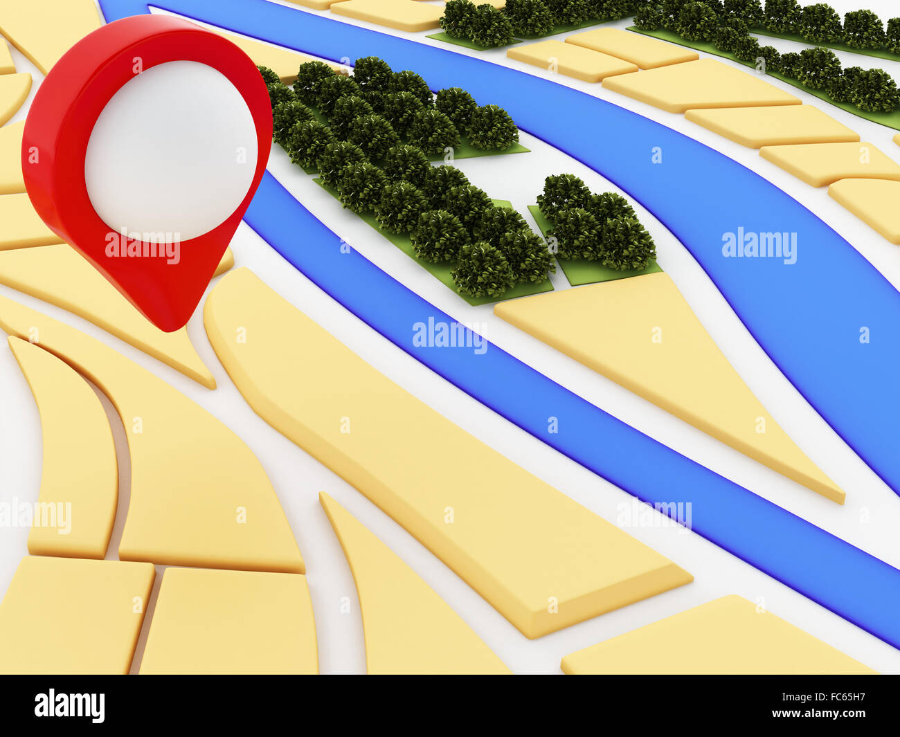 3d navigator map and pointer marker on city. Stock Photo