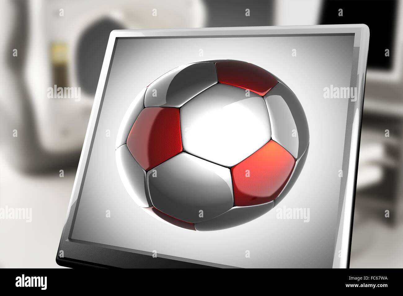 soccer ball on monitor in laboratory Stock Photo Alamy