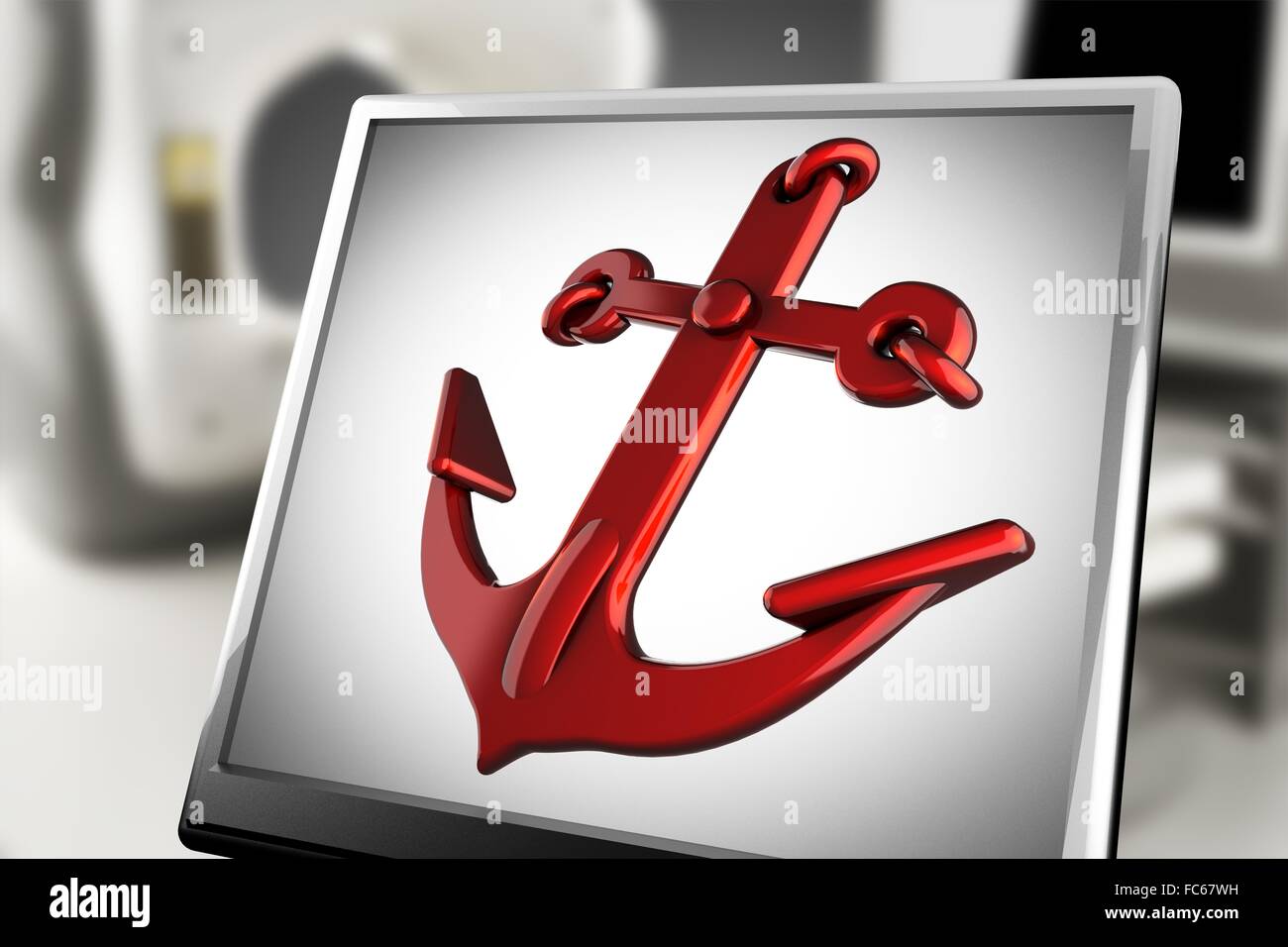 metallic anchor on monitor in laboratory Stock Photo Alamy