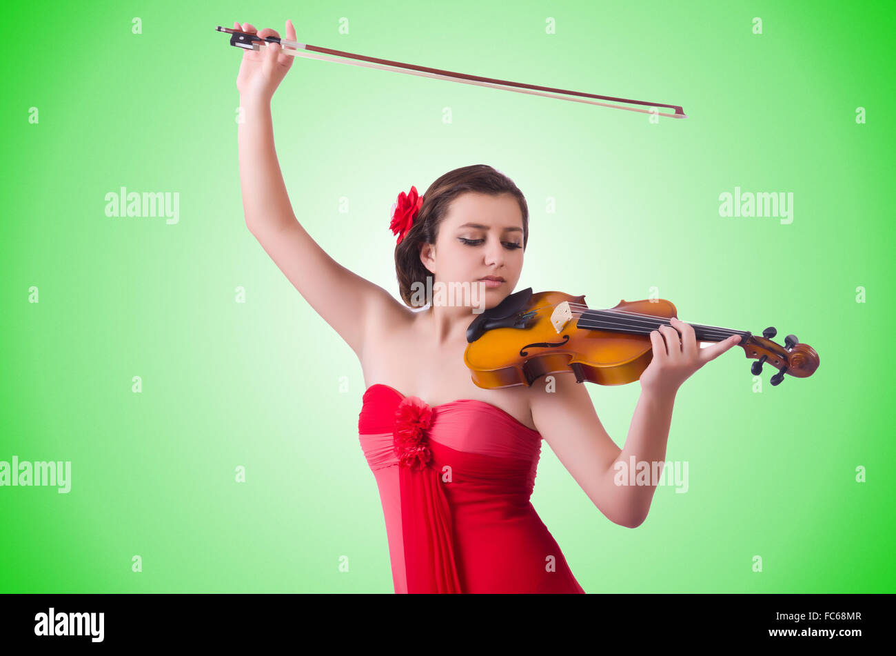 Young girl with violin on white Stock Photo - Alamy