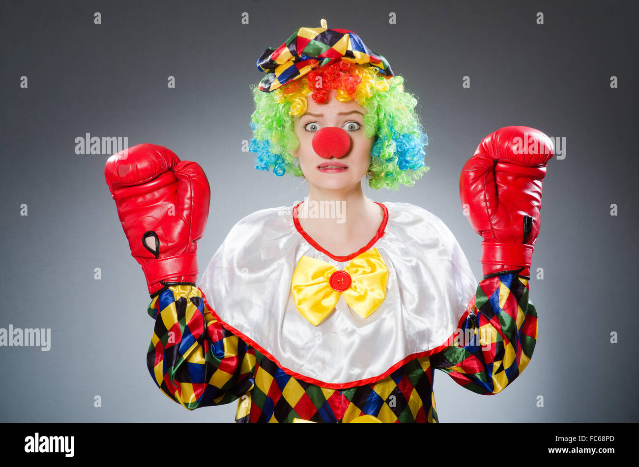 Funny clown with boxing gloves Stock Photo Alamy