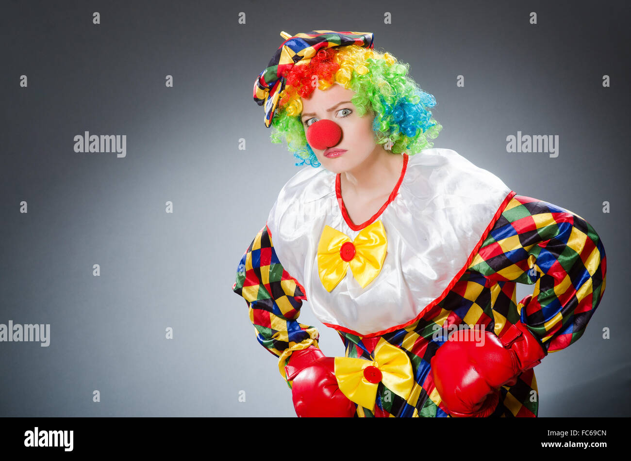 Funny clown with boxing gloves Stock Photo Alamy