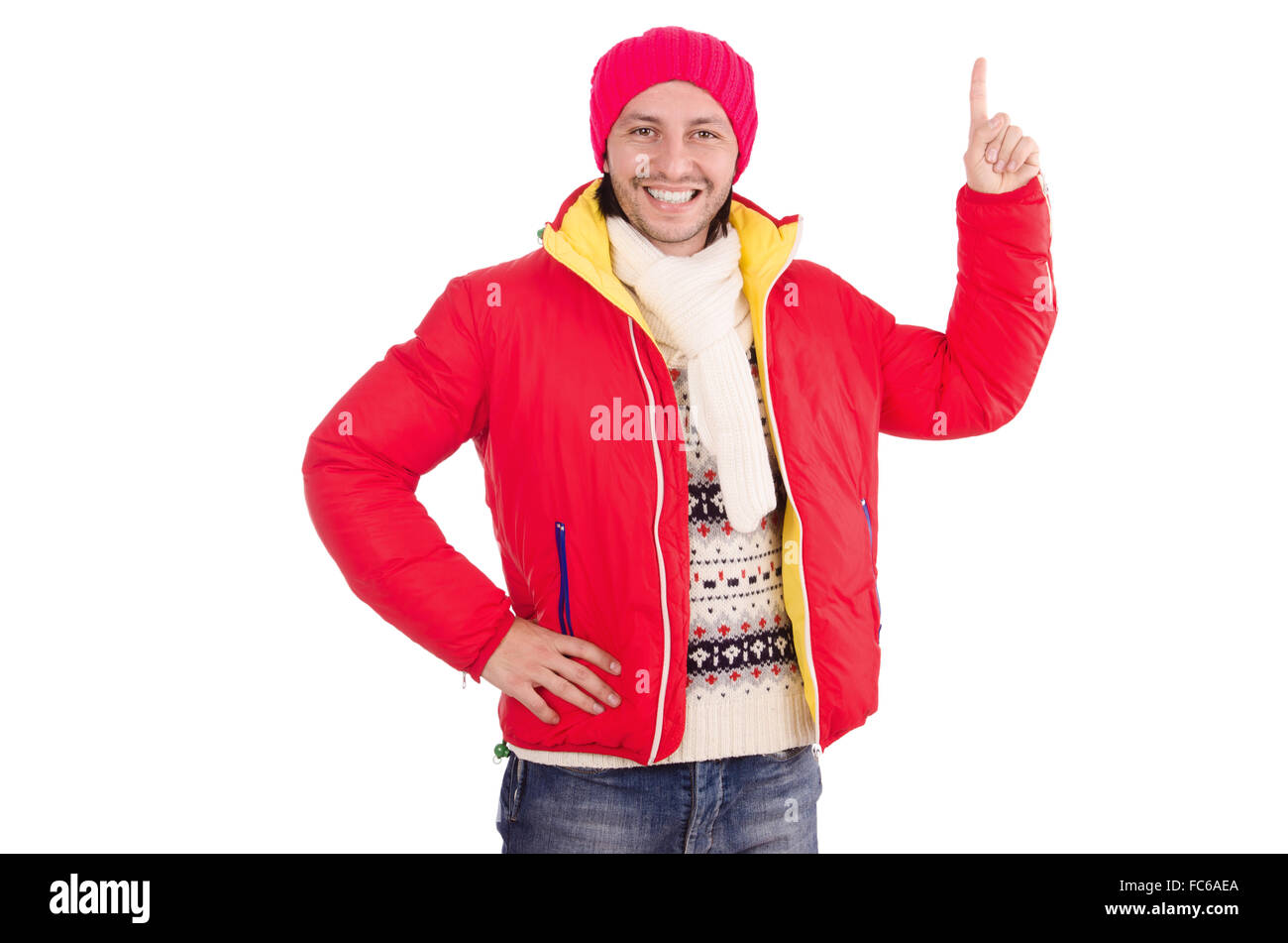 Young man in winter clothes isolated on white Stock Photo - Alamy