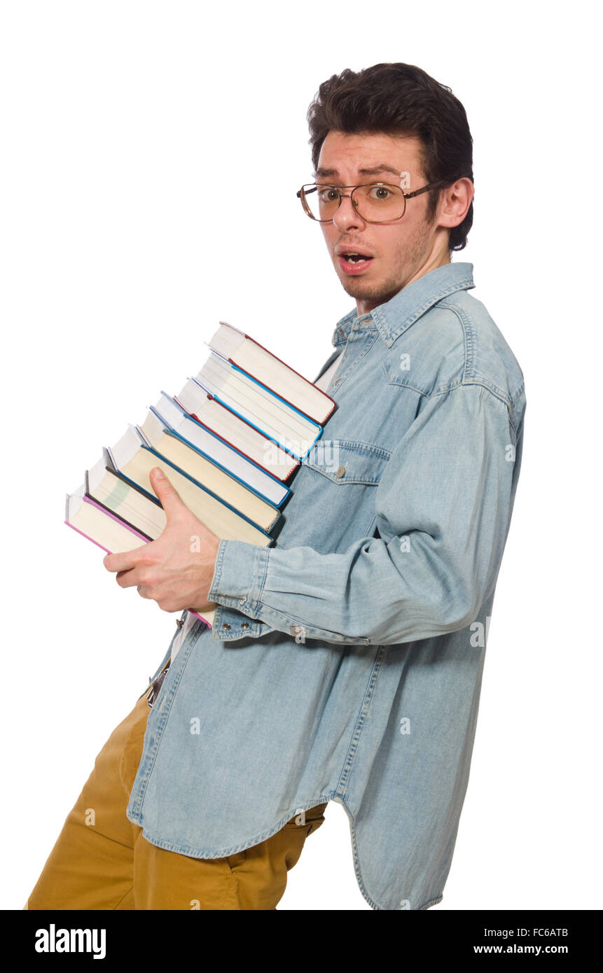 Student with books isolated on white Stock Photo - Alamy