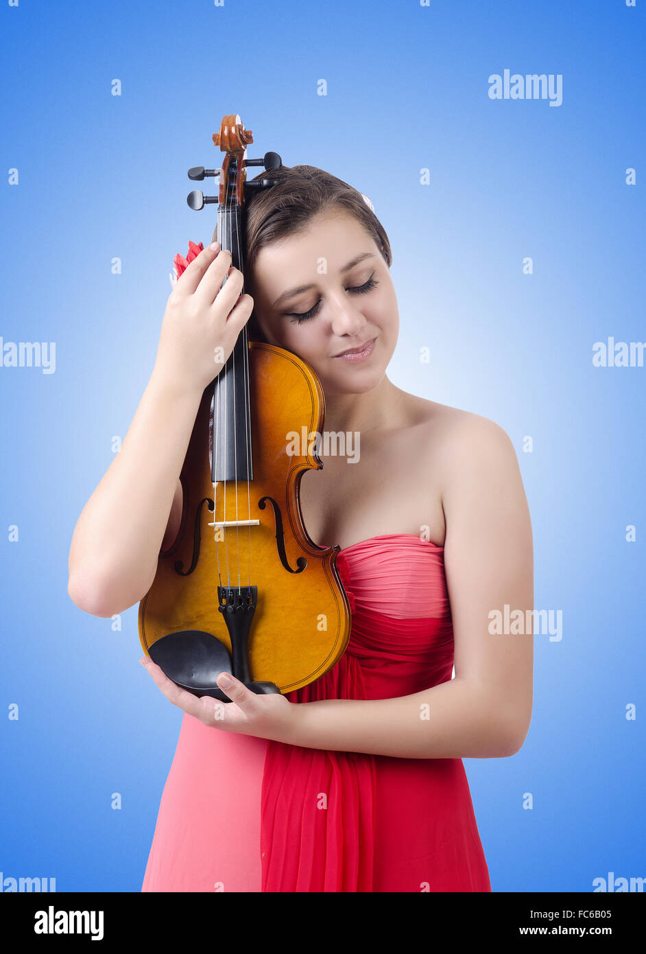 Young girl with violin on white Stock Photo - Alamy