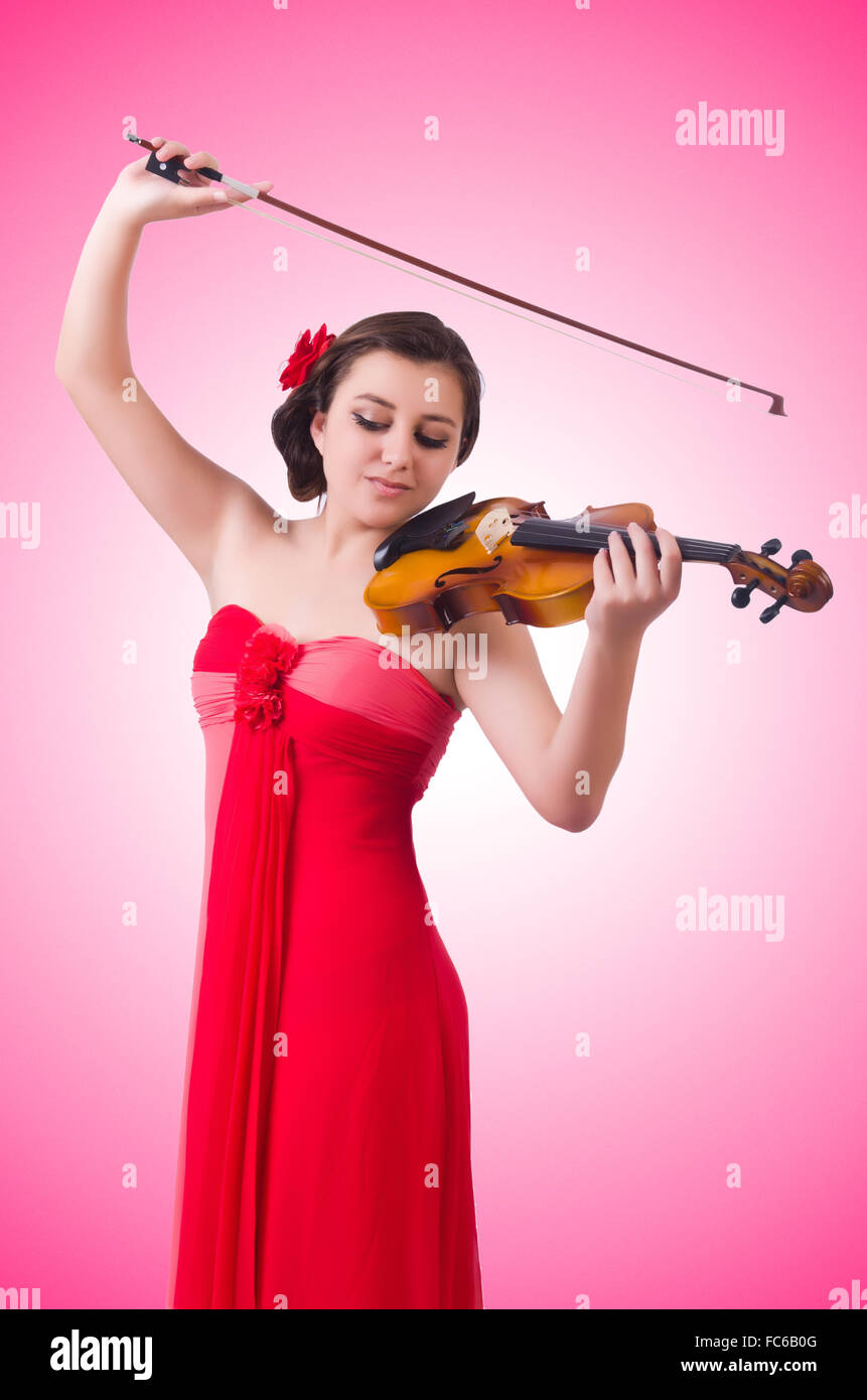 Young girl with violin on white Stock Photo - Alamy
