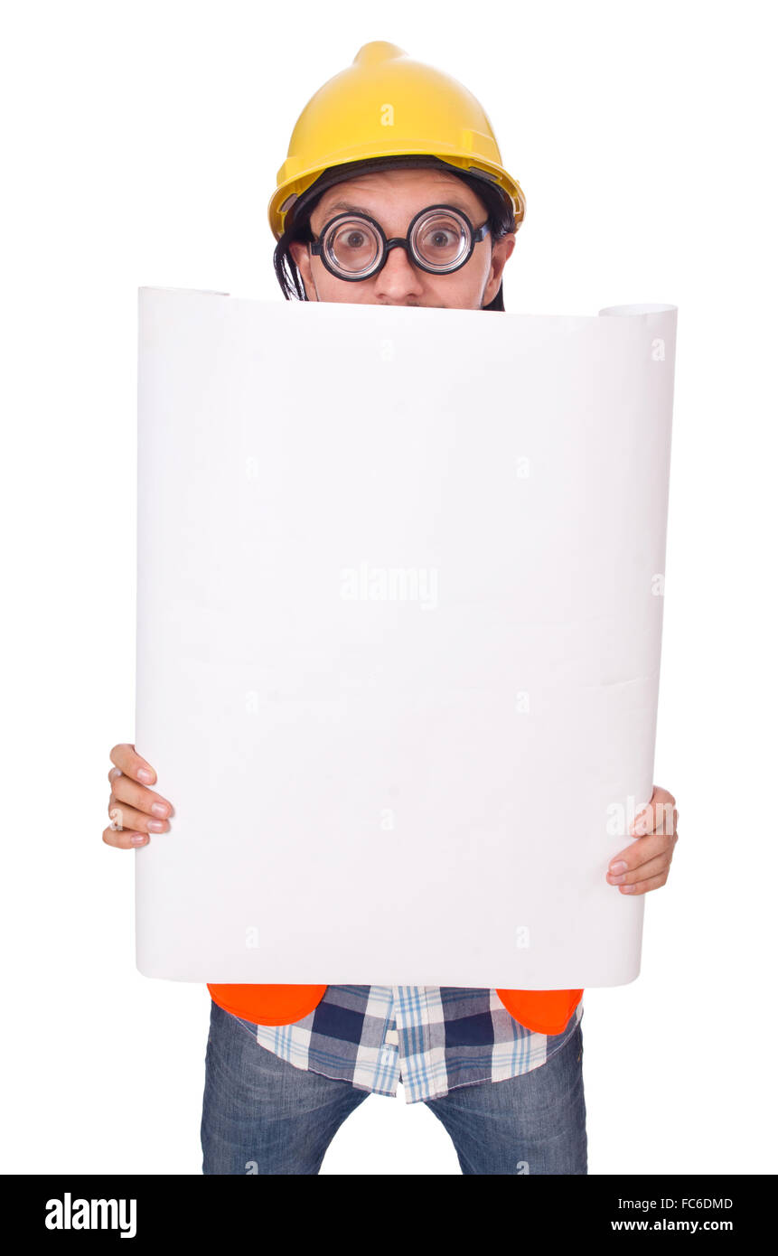 Funny engineer isolated on the white white Stock Photo - Alamy