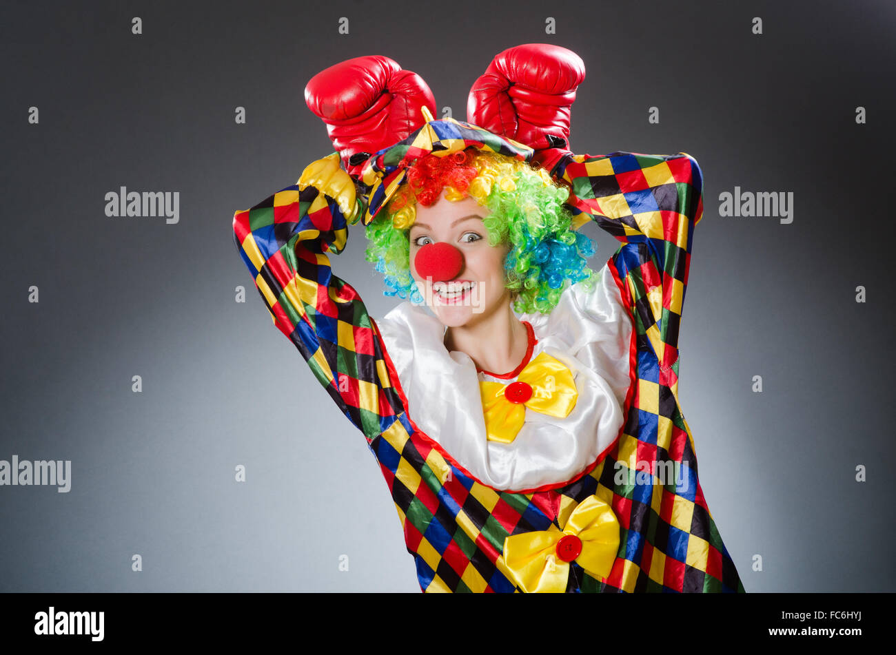 Funny clown with boxing gloves Stock Photo Alamy