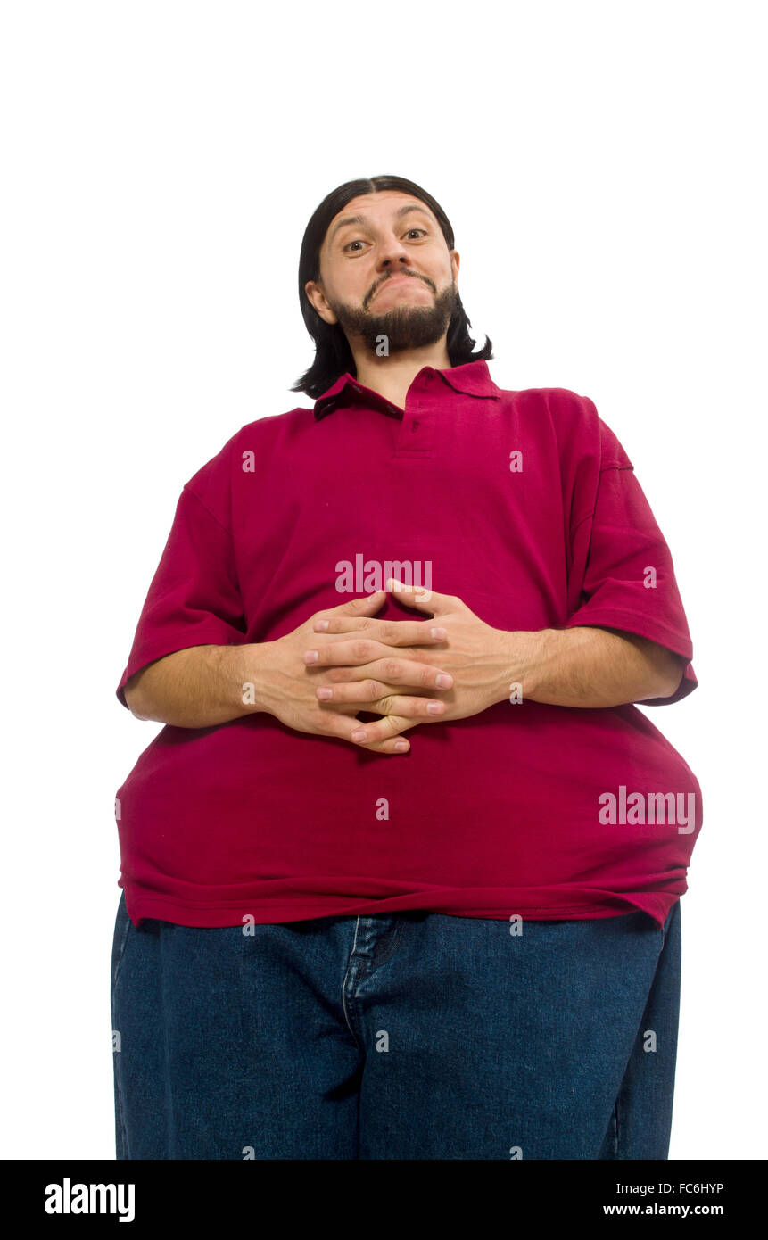 Overweight man isolated on the white Stock Photo - Alamy