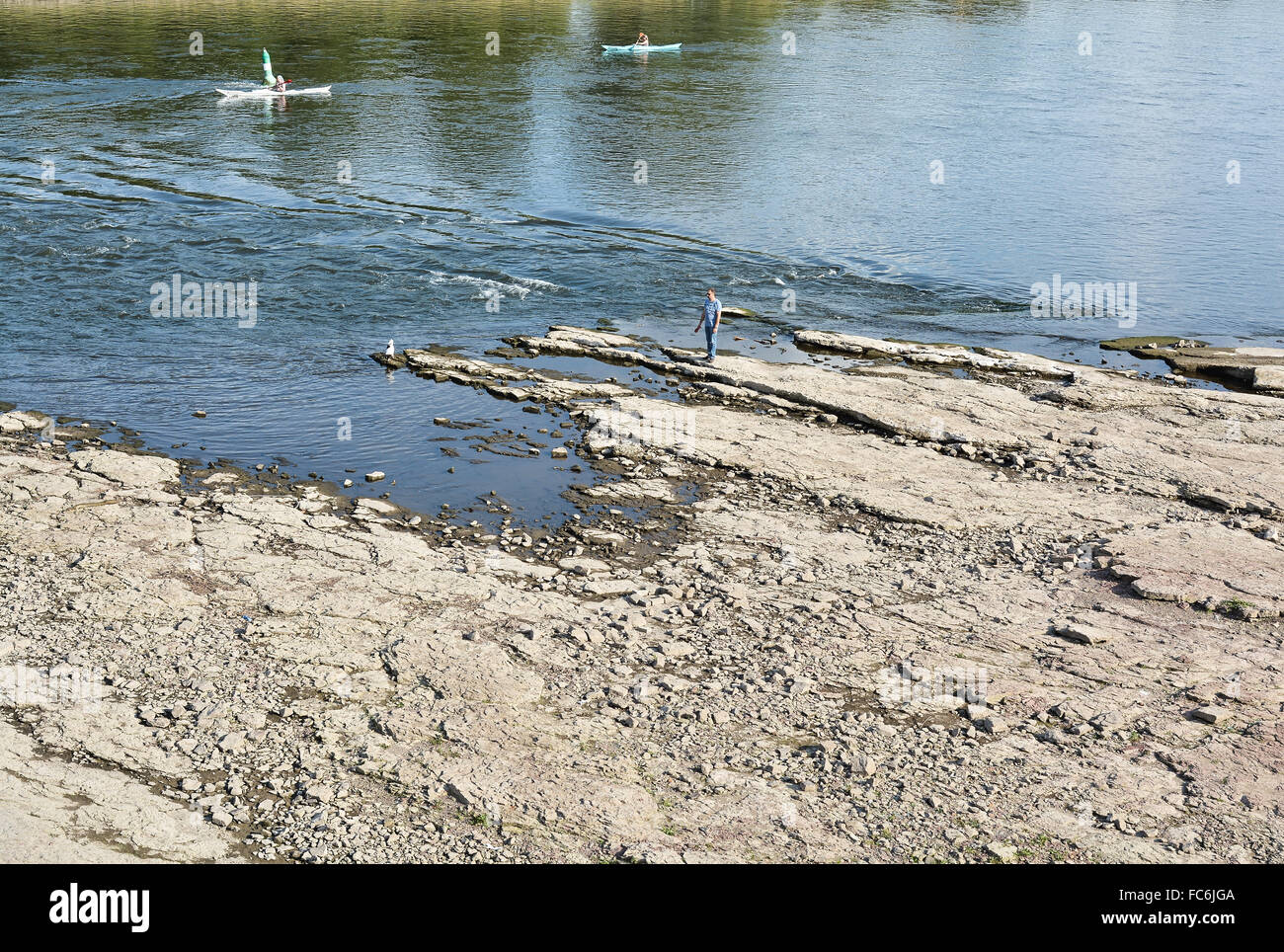 People in the dry riverbed Stock Photo