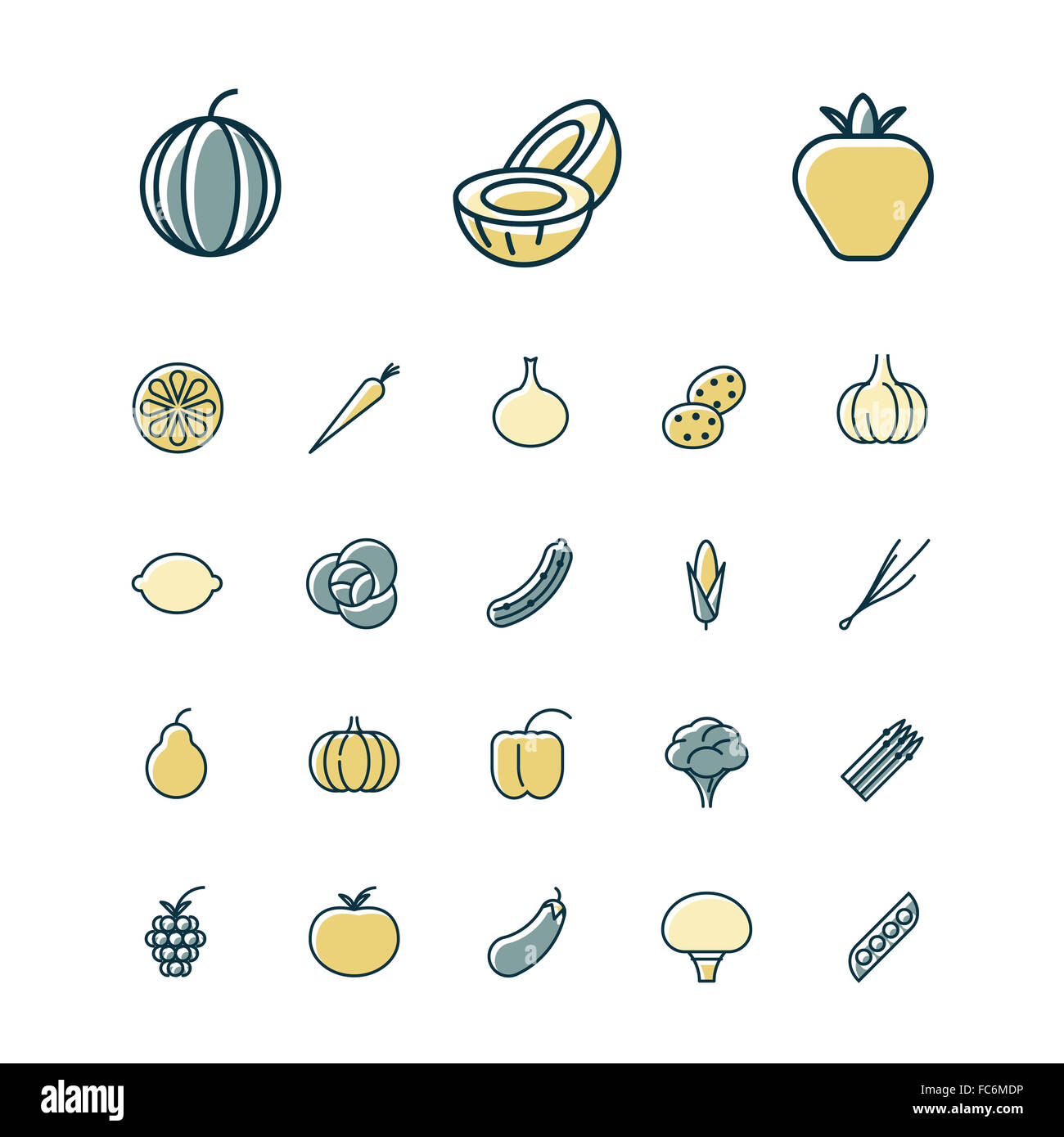 Thin line icons for fruits and vegetables Stock Photo - Alamy