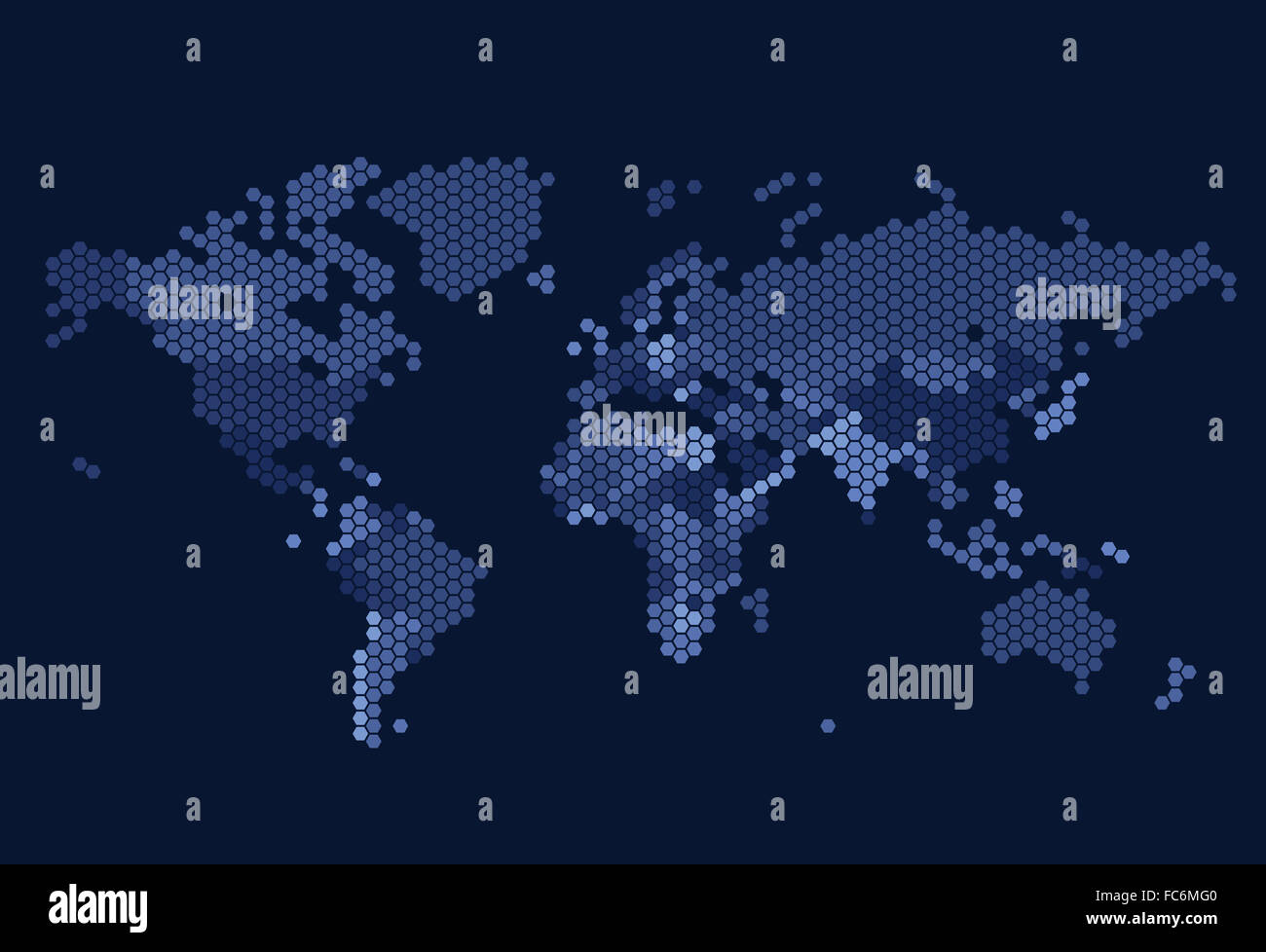 Dotted World map of hexagonal dots Stock Photo